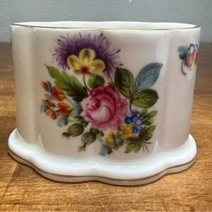 Herend Hungary Petite Rose Hand Painted Porcelain Open Vase Gold Trim